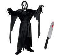 Alaiyaky Ghostface Nero per Adulti, Costume con Veste e Maschera da Urlo Bianca, Spaventoso per Halloween Feste a Tema Horror (M, )