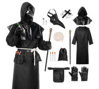 Alaiyaky Set di costume da pestdottore Plague Doctor Costume da Pest Dottore, costume da uomo con maschera da pestdottore, maschera da scettro, collana a croce, borsa per carnevale, costume per adulti