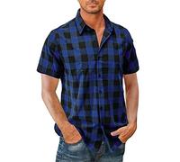 ALAIYO Camicia A Quadri A Maniche Corte Uomo Camicie Traspiranti per Il Tempo Libero Camicia da Bavero Estivo da Uomo Fit Camicia Base Uomo Camicia Sportiva Casual Uomo B-Blue M