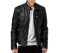 ALAIYO Giacca Uomo Tinta Unita Urban Zip Giacca Uomo Slim Fit Collare In Piedi Casual Giacca Uomo Personalità Handsome Giacca In Ecopelle Manica Lunga Giacca Uomo D-Black1 M