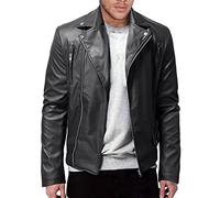 ALAIYO Giacca Uomo Tinta Unita Urban Zip Giacca Uomo Slim Fit Collare In Piedi Casual Giacca Uomo Personalità Handsome Giacca In Ecopelle Manica Lunga Giacca Uomo J-Black2 5XL