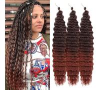 Alaleibaby Ocean Wave - Extension per capelli all'uncinetto, 56 cm, ondulate profonde, 3 confezioni di extension per capelli ricci con onde oceaniche, per donne nere (T350#, 55,9 cm (confezione da 3)