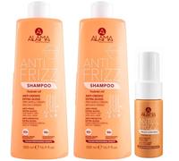 Alama Anti Frizz Shampoo 500ml + Spray Anti Crespo da Viaggio 30ml in Omaggio - Set Capelli Crespi Secchi e Spenti - Effetto Extra Gloss Lucidante - Anti Umidità (2X Shampoo + 1 Spray)
