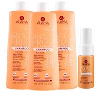 Alama Anti Frizz Shampoo 500ml + Spray Anti Crespo da Viaggio 30ml in Omaggio - Set Capelli Crespi Secchi e Spenti - Effetto Extra Gloss Lucidante - Anti Umidità (3X Shampoo + 1 Spray)