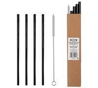 ALANDIA cannuccia metallica riutilizzabile | Acciaio inox nero | Ideale per Gin Tonic | Set con 4X cannucce e 1X spazzola | Grande regalo