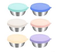Alanmoship 6 contenitori per snack in acciaio inox con coperchi, impilabili, 50 ml e 70 ml, scatole per condimenti per insalata per pranzo, picnic, pasti in ufficio (50 ml)