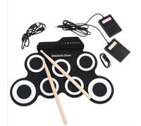 Alanmoship Batteria elettronica portatile con cuscinetto per esercizi arrotolabile, pedali e bacchette, struttura in PVC e silicone, per imparare la musica dei bambini e giocare in viaggio all'aperto