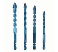 Alanmoship Set di 4 punte eccentriche a quattro scanalature, per vetro, piastrelle, cemento, granito, punte triangolari in carburo da 6/8/10/12 mm con gambo da 1/4", per costruzioni professionali fai