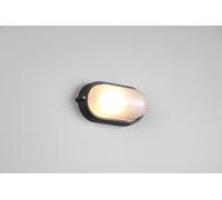 ALANO PLAFONIERA APPLIQUE DA ESTERNO OVALE FUSIONE DI ALLUMINIO NERA E VETRO SATINATO L.21,4CM IP44 1 LUCE ATTACCO E27