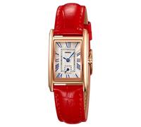 ALANTOP Elegante orologio al quarzo da donna, rettangolare, con cinturino in pelle, corona di cristallo blu, impermeabile, design elegante, Piccolo-rosso