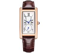 ALANTOP Elegante orologio al quarzo da donna, rettangolare, con cinturino in pelle, corona di cristallo blu, impermeabile, design elegante, Colore: marrone rosato.