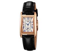 ALANTOP Elegante orologio al quarzo da donna, rettangolare, con cinturino in pelle, corona di cristallo blu, impermeabile, design elegante, Piccolo-nero