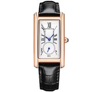 ALANTOP Elegante orologio al quarzo da donna, rettangolare, con cinturino in pelle, corona di cristallo blu, impermeabile, design elegante, Colore: nero rosato.