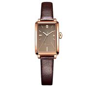 ALANTOP Orologi da donna in pelle fine con cassa rettangolare elegante vintage quadrante piccolo quadrato orologio da donna impermeabile, Marrone