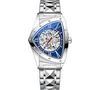 ALANTOP Orologio meccanico automatico da uomo, classico, a carica automatica, scava fuori, luminoso, a forma di triangolo, impermeabile, in acciaio inox, per affari, casual, Argento blu, Bracciale
