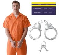 Alaoo 2 Pezzi Costume Polizia Accessori Set, Set da Poliziotto per Adulto, Attrezzature e Accessori per La Polizia, Include Manette e Adesivi, Adatto per Halloween, Carnevale, Giochi di Ruolo
