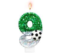 Alaoo Candele di Compleanno Calcio, Candele per Torta di 9° Compleanno, con Calcio Candele Decorazione di Topper Torta, Decorazioni per Feste, Adatto a Ragazzi e Ragazze(Verde-9)