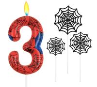Alaoo Candele di Compleanno, Candele per Candeline Ragno di 3° Compleanno, Candela di Compleanno a Tema Ragno, Decorazione per Torta a Forma di Ragnatela, Adatto a Ragazzi e Ragazze(Rosso-3)