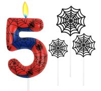 Alaoo Candele di Compleanno, Candele per Candeline Ragno di 5° Compleanno, Candela di Compleanno a Tema Ragno, Decorazione per Torta a Forma di Ragnatela, Adatto a Ragazzi e Ragazze(Rosso-5)