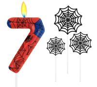 Alaoo Candele di Compleanno, Candele per Candeline Ragno di 7° Compleanno, Candela di Compleanno a Tema Ragno, Decorazione per Torta a Forma di Ragnatela, Adatto a Ragazzi e Ragazze(Rosso-7)