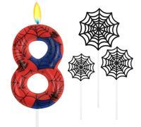 Alaoo Candele di Compleanno, Candele per Candeline Ragno di 8° Compleanno, Candela di Compleanno a Tema Ragno, Decorazione per Torta a Forma di Ragnatela, Adatto a Ragazzi e Ragazze(Rosso-8)