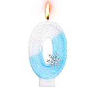 Alaoo Candele di Compleanno, Candele per Torta di 0° Compleanno, con Fiocchi di Neve Candele Decorazione di Topper Torta, Candele per Torte, Decorazioni per Feste, Adatto a Ragazzi e Ragazze(Blu-0)