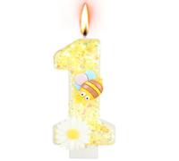 Alaoo Candele di Compleanno, Candele per Torta di 1° Compleanno, con Ape Candele Decorazione di Topper Torta, Candele per Torte, Decorazioni per Feste, Adatto a Ragazzi e Ragazze(Giallo-1)