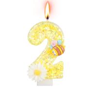 Alaoo Candele di Compleanno, Candele per Torta di 2° Compleanno, con Ape Candele Decorazione di Topper Torta, Candele per Torte, Decorazioni per Feste, Adatto a Ragazzi e Ragazze(Giallo-2)