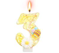 Alaoo Candele di Compleanno, Candele per Torta di 3° Compleanno, con Ape Candele Decorazione di Topper Torta, Candele per Torte, Decorazioni per Feste, Adatto a Ragazzi e Ragazze(Giallo-3)