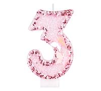 Alaoo Candele di Compleanno, Candele per Torta di 3° Compleanno, con Farfalla Candele Decorazione di Topper Torta, Candele per Torte, Decorazioni per Feste, Adatto a Ragazzi e Ragazze(Rosa-3)