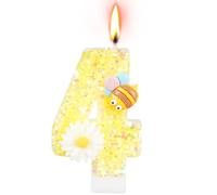 Alaoo Candele di Compleanno, Candele per Torta di 4° Compleanno, con Ape Candele Decorazione di Topper Torta, Candele per Torte, Decorazioni per Feste, Adatto a Ragazzi e Ragazze(Giallo-4)