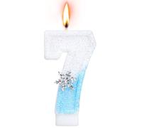 Alaoo Candele di Compleanno, Candele per Torta di 7° Compleanno, con Fiocchi di Neve Candele Decorazione di Topper Torta, Candele per Torte, Decorazioni per Feste, Adatto a Ragazzi e Ragazze(Blu-7)