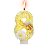 Alaoo Candele di Compleanno, Candele per Torta di 8° Compleanno, con Ape Candele Decorazione di Topper Torta, Candele per Torte, Decorazioni per Feste, Adatto a Ragazzi e Ragazze(Giallo-8)