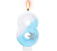 Alaoo Candele di Compleanno, Candele per Torta di 8° Compleanno, con Fiocchi di Neve Candele Decorazione di Topper Torta, Candele per Torte, Decorazioni per Feste, Adatto a Ragazzi e Ragazze(Blu-8)