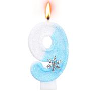 Alaoo Candele di Compleanno, Candele per Torta di 9° Compleanno, con Fiocchi di Neve Candele Decorazione di Topper Torta, Candele per Torte, Decorazioni per Feste, Adatto a Ragazzi e Ragazze(Blu-9)