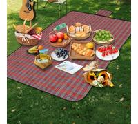 Alaoo Coperta da Picnic, Coperta da Picnic Impermeabile, 150 x 200 cm Tappetino da Picnic Pieghevole con Manico Portatile per Spiaggia, Parco, Escursionismo, Campeggio(Strisce Rosse)