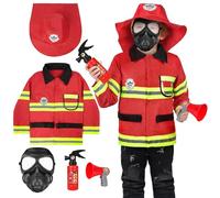Alaoo Costume da Pompiere per Bambini, 5 PCS Set di Vigile del Fuoco Gioco d'Imitazione per Bambini, con Accessori di Pompieri, Adatto per Halloween, Carnevale, Natale