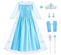 Alaoo Costume Ragazze Principessa, 5pcs Vestito Set | Include Corona,Bacchetta Magica, Anello,Orecchini, Guanti e Parrucca,Adatto per Halloween,Cosplay e Feste di Compleanno