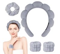 Alaoo Fascia Capelli Donna Trucco, 4 Pz Set di fasce per il lavaggio del viso, Archetto elastico antiscivolo, Adatto per lavare il viso, applicare il trucco, fare la doccia, spa, massaggi(Grigio)