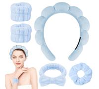Alaoo Fascia Capelli Donna Trucco, 5 Pz Set di fasce per il lavaggio del viso, Archetto elastico antiscivolo, Adatto per lavare il viso, applicare il trucco, fare la doccia, spa, massaggi(Blu)