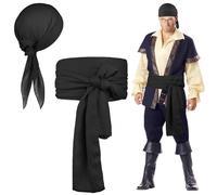 Alaoo Kit Accessori Pirata, 2 Pezzi Capitano Pirata Costume Accessori con Cintura Bandana da Pirata, Accessori per Costume da Pirata per Halloween Carnevale Festa(Nero)