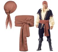 Alaoo Kit Accessori Pirata, 2 Pezzi Capitano Pirata Costume Accessori con Cintura Bandana da Pirata, Accessori per Costume da Pirata per Halloween Carnevale Festa(Marrone scuro)