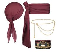 Alaoo Kit Accessori Pirata, 4 pezzi Capitano Pirata Costume Accessori (con cintura, braccialetto e bandana), Accessori per Costume da Pirata per Halloween Carnevale Festa(Bordeaux-4pcs)