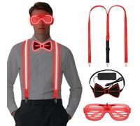 Alaoo Occhiali Led, 3 Pezzi Occhiali Luminosi per Feste, Occhiali Led Party, con LED Papillon,clip per cinturino, per Adatto per feste di compleanno, carnevali, Capodanno, Natale(Rosso)