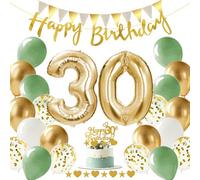 Alaoo Palloncini 30 Anni Compleanno Verde Oro, Decorazione per il 30° Compleanno, con happy birthday Striscione, Adatto per feste di compleanno per ragazzi e ragazze