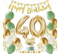 Alaoo Palloncini 40 Anni Compleanno Verde Oro, Decorazione per il 40° Compleanno, con happy birthday Striscione, Adatto per feste di compleanno per ragazzi e ragazze