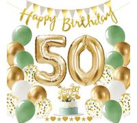 Alaoo Palloncini 50 Anni Compleanno Verde Oro, Decorazione per il 50° Compleanno, con happy birthday Striscione, Adatto per feste di compleanno per ragazzi e ragazze