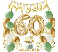 Alaoo Palloncini 60 Anni Compleanno Verde Oro, Decorazione per il 60° Compleanno, con happy birthday Striscione, Adatto per feste di compleanno per ragazzi e ragazze