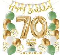 Alaoo Palloncini 70 Anni Compleanno Verde Oro, Decorazione per il 70° Compleanno, con happy birthday Striscione, Adatto per feste di compleanno per ragazzi e ragazze