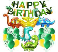 Alaoo Palloncini Dinosauri Compleanno, 22 Pezzi Kit Decorazioni Compleanno Dinosauri, Palloncini Dino Lamina Foil, con happy birthday Striscione, Adatto per feste di dinosauri nella giungla